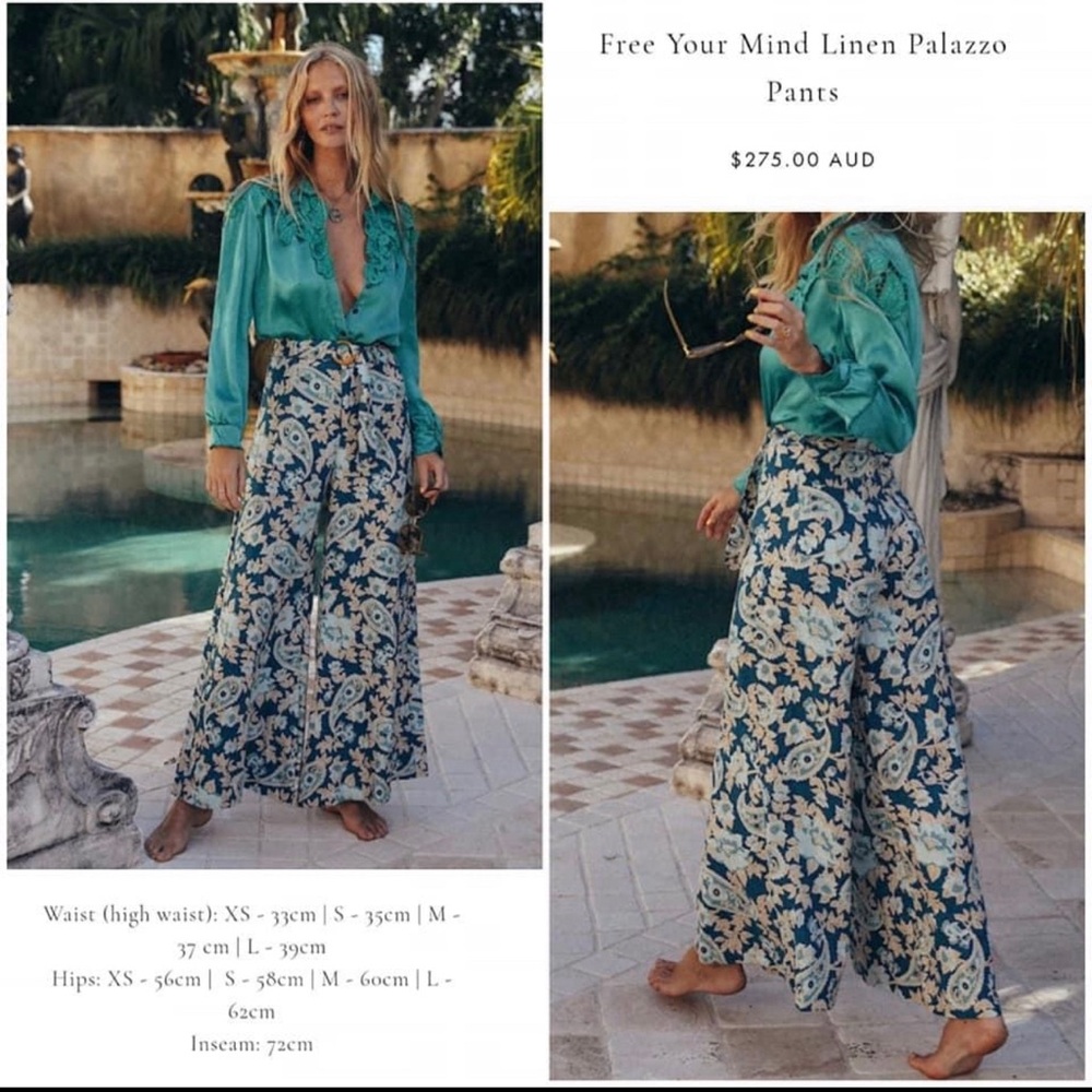 CHASING UNICORNS 🦄 FREE YOUR MIND LINEN PALAZZO PANTS PAISLEY EUC